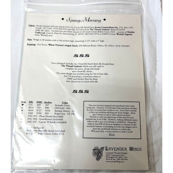 Lavender Wings Counted Thread Designs Spring Morning Pattern - Picture 4 of 4